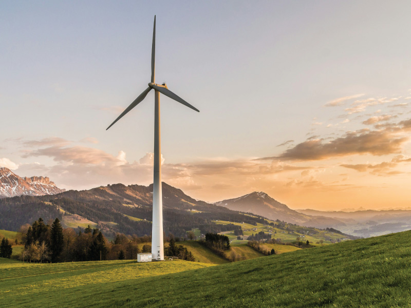 Wind turbine on a hill